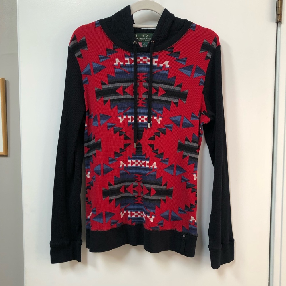 Lauren Ralph Lauren Y2K Aztec print thermal hoodie 100% cotton size XL, EUC